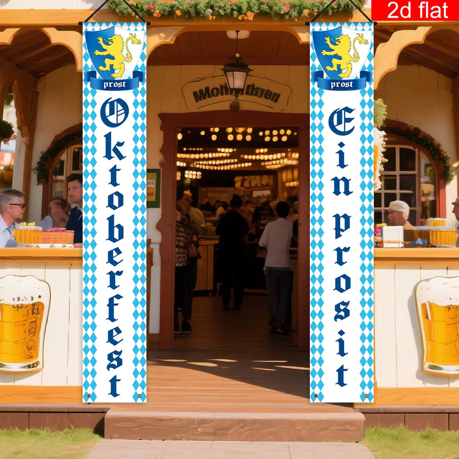 VIKAMA Oktoberfest-Banner in Blau und Weiß mit Karomuster als bayerische Gartendekoration, B/H: 180 x 30 cm - Bild 6
