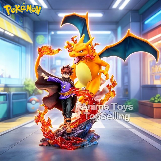 Bandai Pokémon Charizard Gary Oak Actionfiguren, PVC-Statue, 17cm - Bild 1