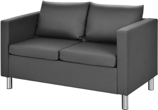 Costway 2 Sitzer Sofa aus Kunstleder in Grau mit Kissen und Schaumstofffüllung, B/T/H: 120 x 62,5 x 60 cm - Bild 1