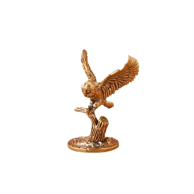 JETTING Eulen-Miniaturfigur aus massivem Messing in Gold und Kupfer, Antike Tierfigur als Retro-Deko-Ornament für deinen Schreibtisch - Bild 2