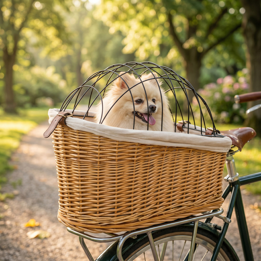 PawHut Hundekorb für das Fahrrad, handgeflochtener Lenkerkorb aus Weidengeflecht mit weichem Kissen für Hunde und Katzen, Braun - Bild 2