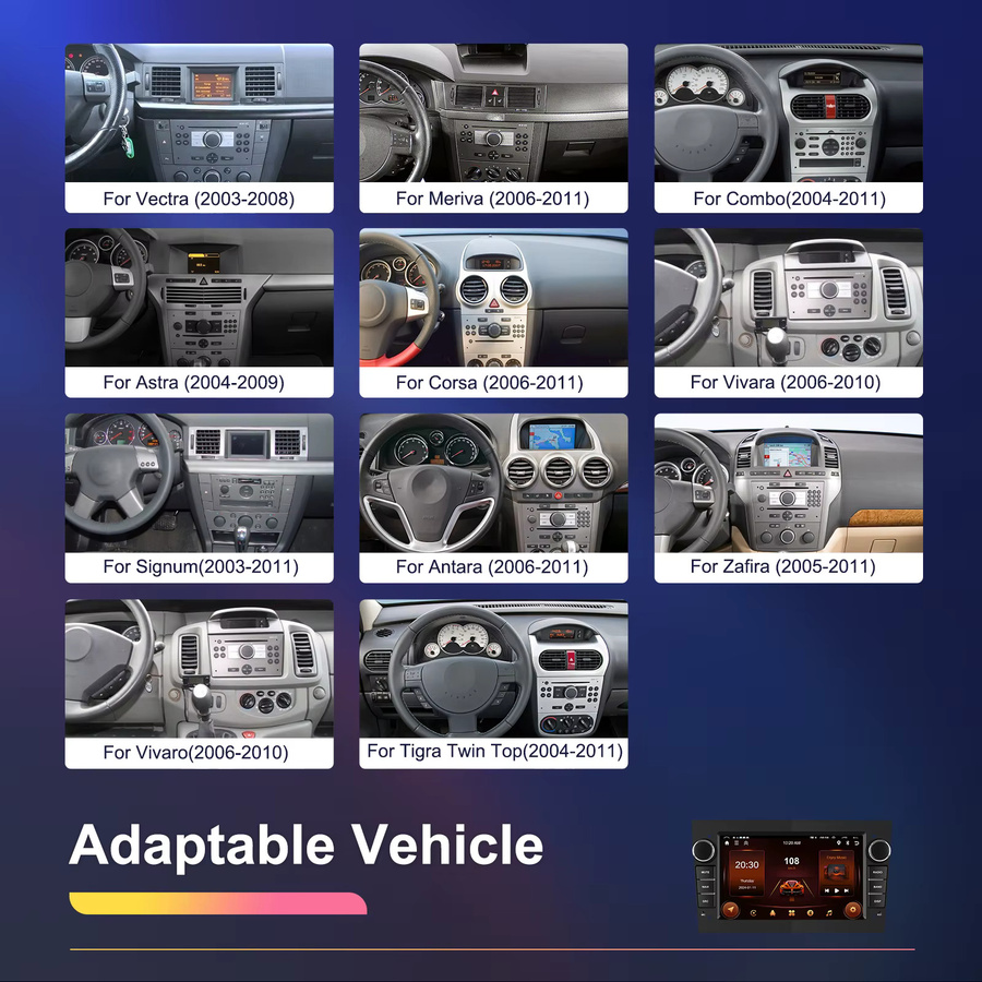 Podofo 7 Zoll Autoradio mit 6 GB RAM und 128 GB Speicher für Opel Astra Antara Vectra Corsa Zafira, Multimedia-Player mit Carplay, Android Auto, WIFI und GPS, Schwarz - Bild 2