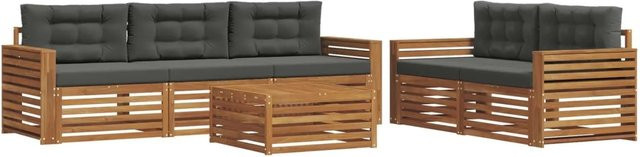vidaXL Outdoor-Sofagarnitur aus Akazienholz mit Kissen, 6-teilig, Natur und Anthrazit - Bild 1