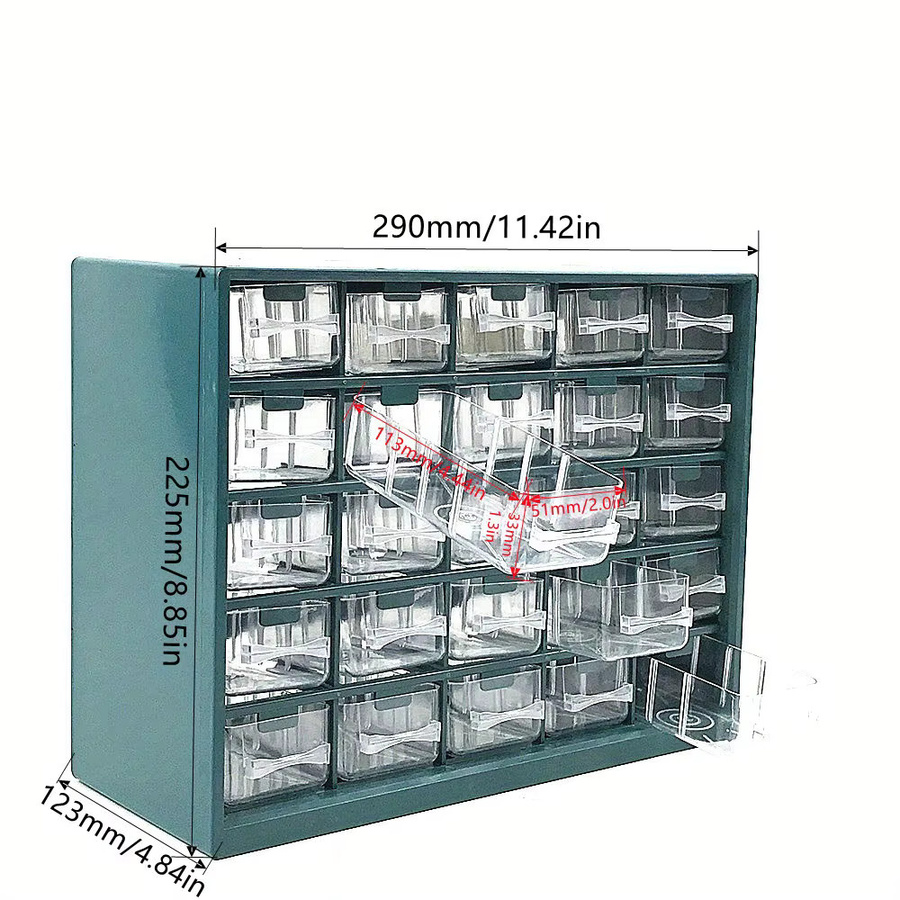 FNICEL 25-Fach Multifunktions-Schubladensystem zur Wandmontage in Grün für Schrauben, Komponenten und Elektronikteile, B/H/T: 29,0 x 25,0 x 22,5 cm - Bild 2
