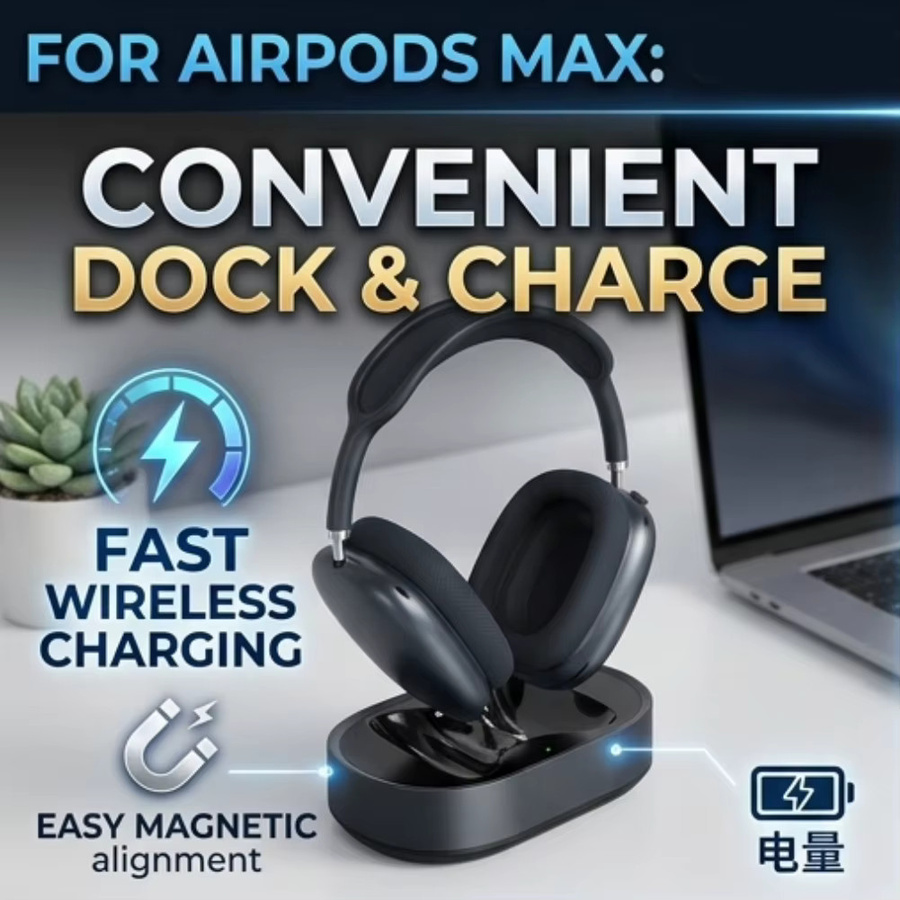 ATUOTIN Magnetische Kopfhörer-Ladestation für AirPods Max in Schwarz mit Doppelanschlüssen - Bild 2
