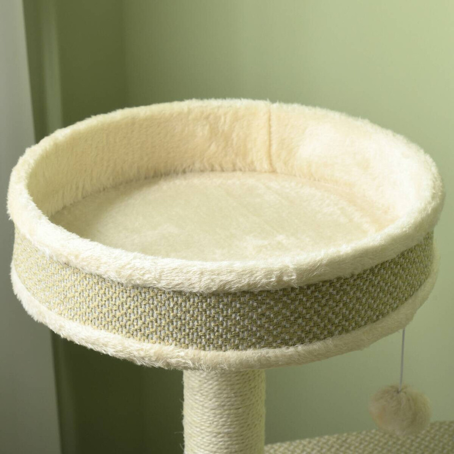 PawHut Kratzbaum mit Katzenhöhle, Hängematte und Spielzeug in Braun, Beige oder Weiß, Höhe: 124 cm - Bild 5