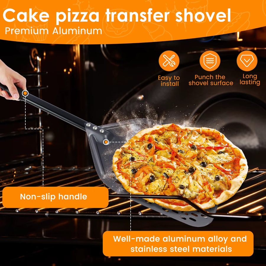 Willstar Aluminium Antihaft-Pizzaschaufel mit Holzgriff in Grau, B/T/H: 70,0 x 30,0 cm - Bild 3