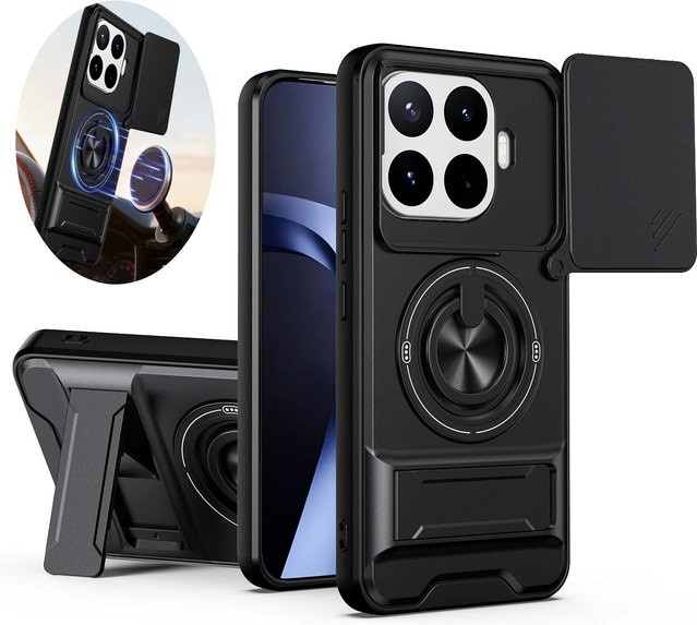Sturzsichere Xiaomi Handyhülle mit Hartglas-Kameraschutz und magnetischem Ringhalter für Xiaomi 15T, 17T Pro, 17T und 14T 5G in Schwarz oder Blau - Bild 1