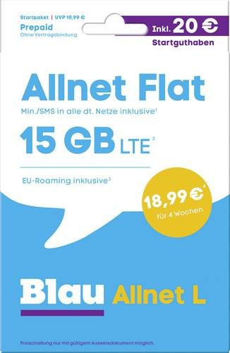 Blau.de Allnet L Startpaket Prepaid-Karte ohne Vertragsbindung - Bild 1