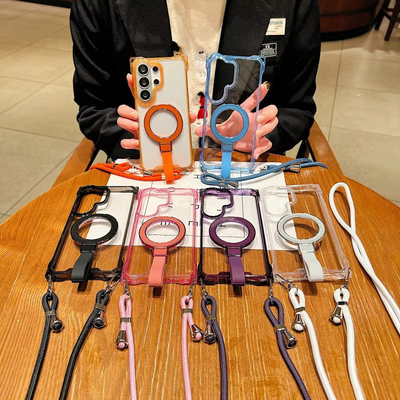 Stoßfeste Magnetische Ringständer-Hülle für Samsung Galaxy mit Crossbody-Tragegurt in Schwarz - Bild 2