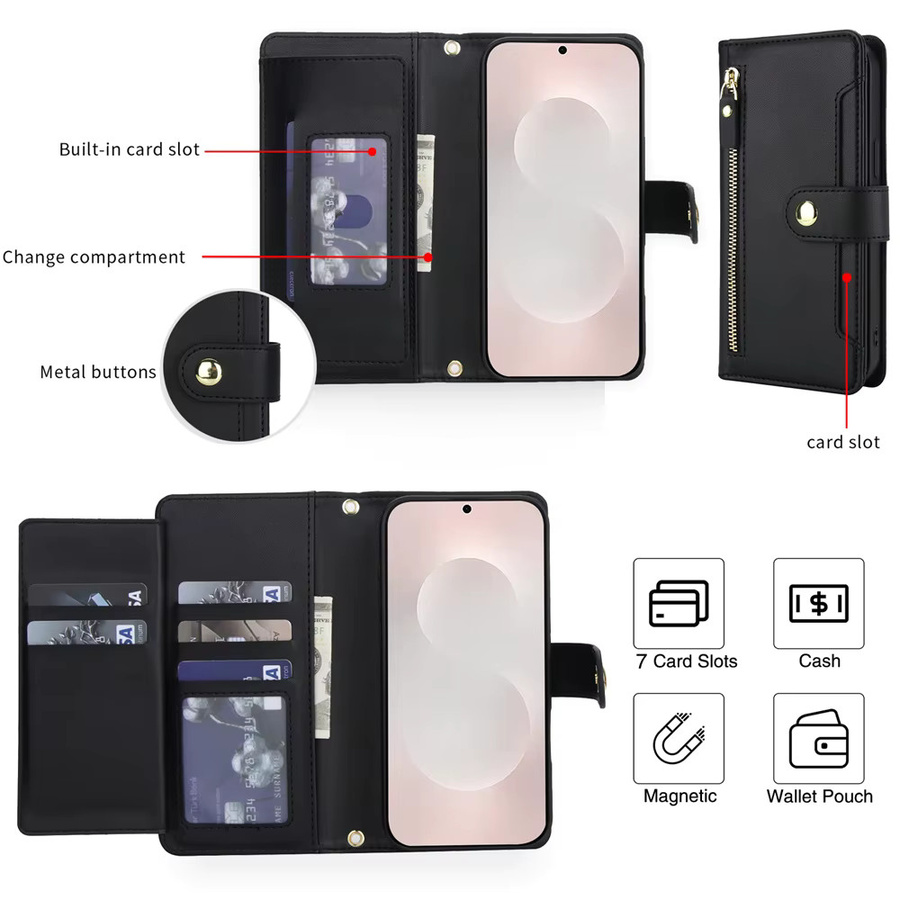 Leder Umhängetasche und Brieftasche als Handyhülle für Samsung Galaxy S25 S24 Ultra S23 Plus S22 S21 FE A56 A36 A16 A26 A17 A07 A55 in Schwarz - Bild 2