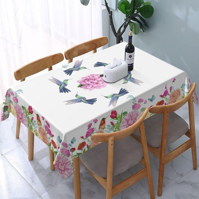 Waschbare Tischdecke mit Kolibri-Blumenmuster von JMG Household Supplies, rechteckig, Weiß, B/T: 145 x 145 cm - Bild 1