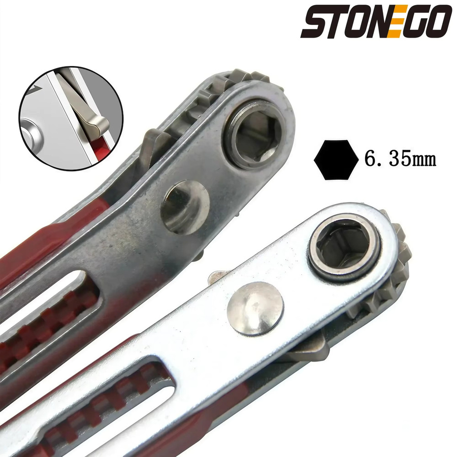 STONEGO Multifunktionaler bidirektionaler Ratschenschraubendreher als Ellenbogen-Flachkopfschlüssel und Kreuzschlitz-Werkzeug für Reparaturen, 90 mm - Bild 4