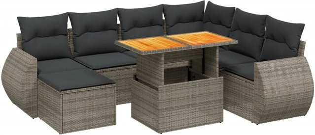 vidaXL 8-teilige Garten-Sofagarnitur in L-Form aus Polyrattan mit Kissen und Couchtisch in Grau - Bild 1