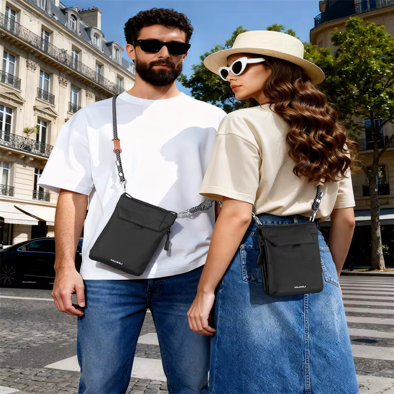 KUXIU Wasserdichte Nylon Handytasche als kleine Umhängetasche für Reisen in Schwarz mit diebstahlsicherem Kartenfach - Bild 6