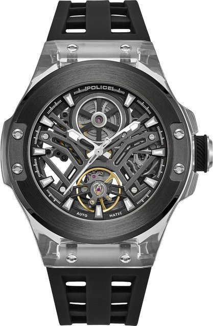 Police Herrenuhr Cyclone, Automatik, Edelstahl, 44 mm, Silikon, Schwarz, 5 ATM - Bild 1