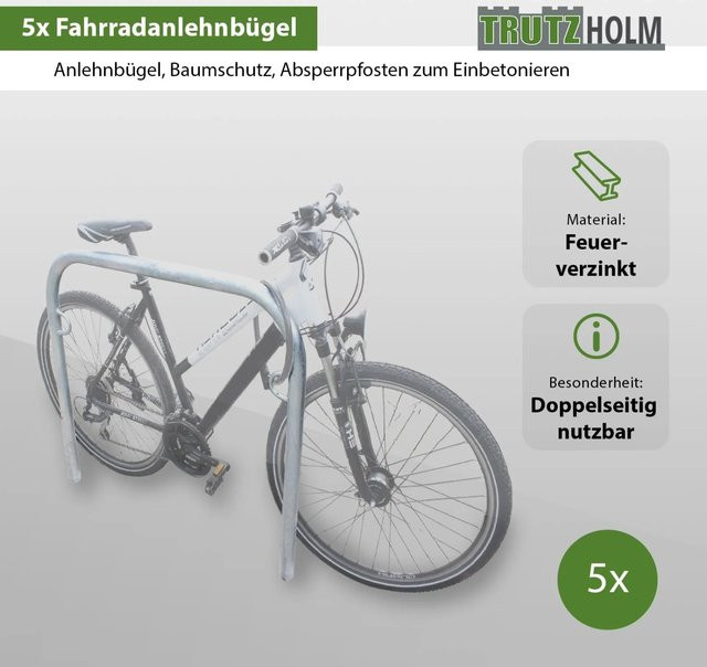 TRUTZHOLM 5er Set Fahrradanlehnbügel aus feuerverzinktem Stahl in Grau, H x B: 115 x 99 cm, Durchmesser 49 mm - Bild 1