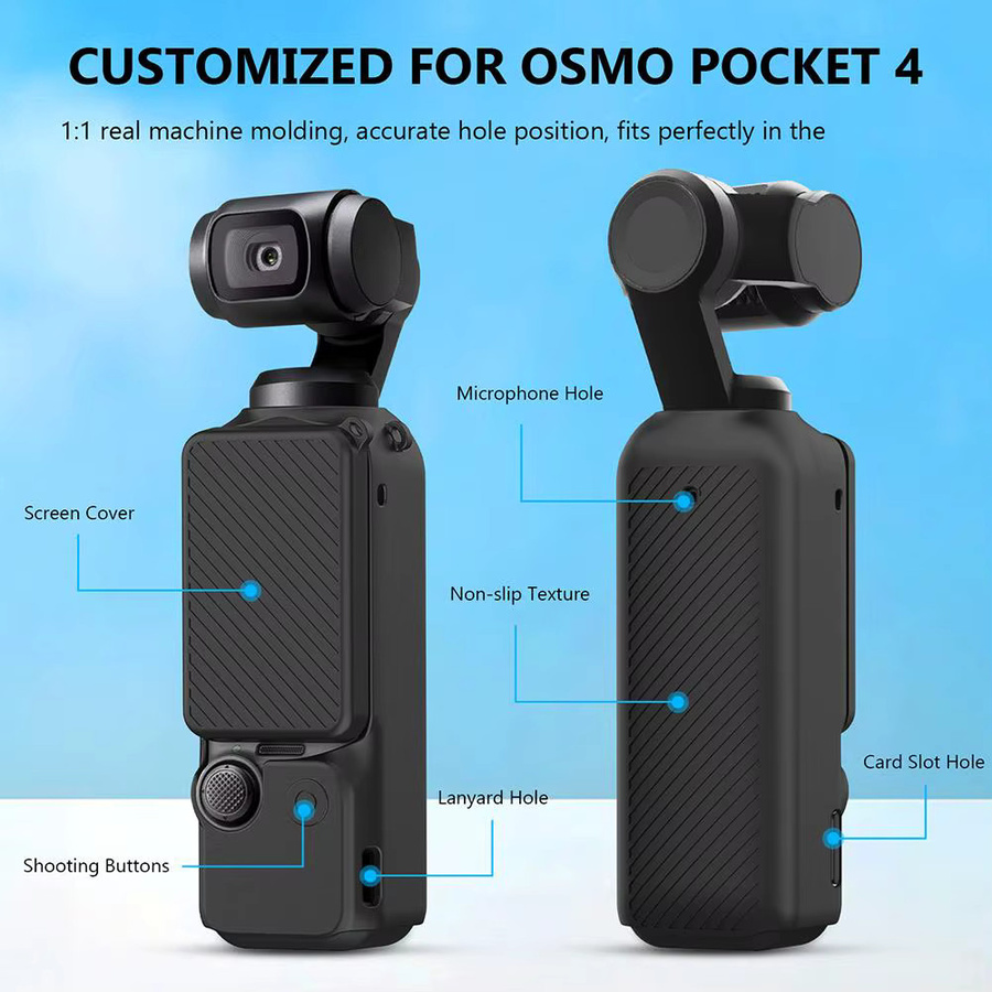 DJI Osmo Pocket 4 Silikon-Schutzhülle in Schwarz mit Anti-Verlust-Trageband und Displayschutz - Bild 4