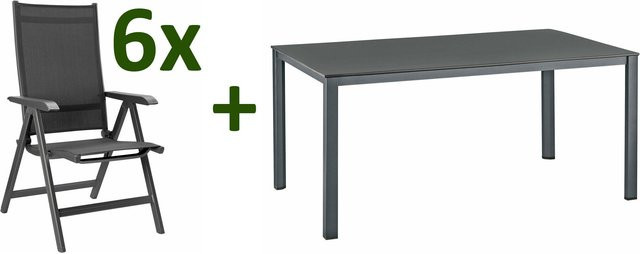 Kettler KETTALUX-Plus/Basic Plus Sitzgruppe aus Aluminium und Textilene in Anthrazit mit Tisch und 6 Klappstühlen, Tisch Breite: 160 cm, Tiefe: 95 cm - Bild 1
