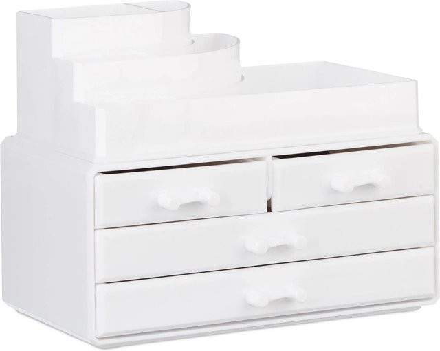Relaxdays Make Up Organizer aus Acryl in Weiß und Transparent mit 4 Schubladen, B/T/H: 23,5 x 19 x 14 cm - Bild 1