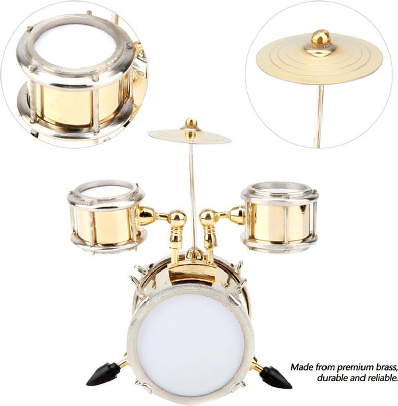 Qiilu Miniatur Schlagzeug Set aus Messing in Gold als dekoratives Musikinstrument Ornament - Bild 1