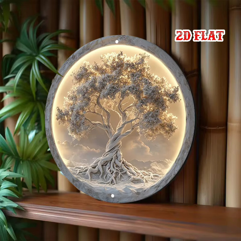 Rundes Aluminiumschild Baum des Lebens von Potdemiel in Weiß als wetterbeständige Metallwanddekoration mit floralem Design, Durchmesser: 19,99 cm - Bild 5