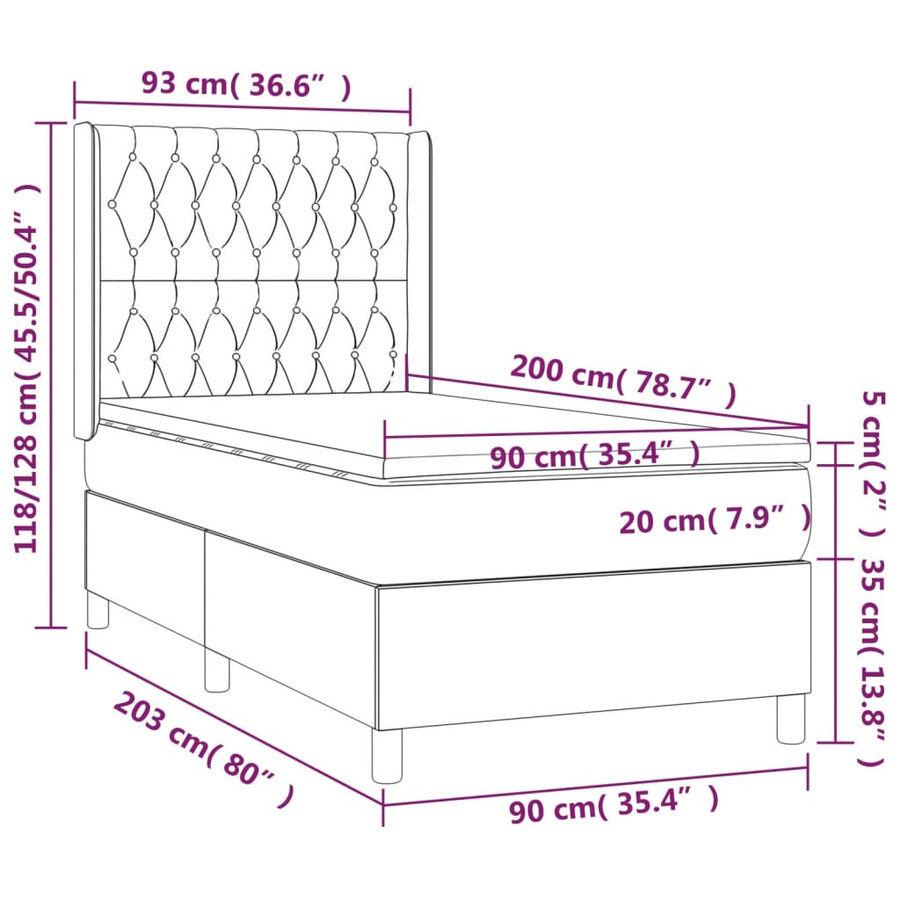 vidaXL Boxspringbett mit Matratze Blau Stoff B/T/H: 90 x 200 x 118 cm - Bild 3