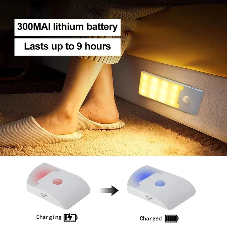 Wiederaufladbares LED-Nachtlicht mit Bewegungsmelder, magnetische Schrankleuchte in Weiß für Schlafzimmer, Küche, Flur und Treppen, warmweiß - Bild 4