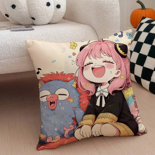 GUOYU HOMEDECOR Anya Forger Kissenbezug aus kurzem Plüsch mit unsichtbarem Reißverschluss, Multicolour, B/T/H: 45,72 x 45,72 x 0 cm - Bild 1