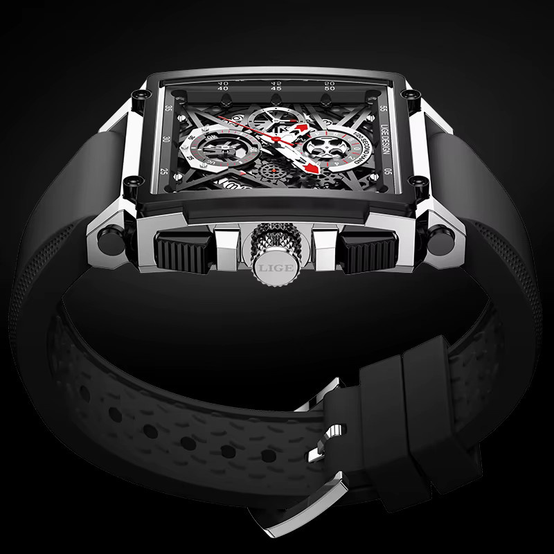 LIGE Chronograph Armbanduhr, Quarz, Schwarz, Silikon, Herren - Bild 2
