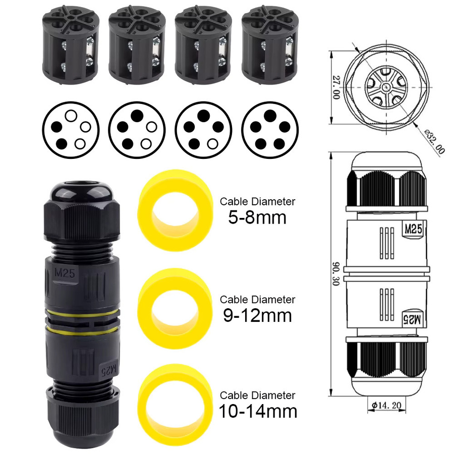 DIY GO IP68 M25 Kabelstecker für den Außenbereich, wasserdichter Schraubanschluss in Schwarz - Bild 3