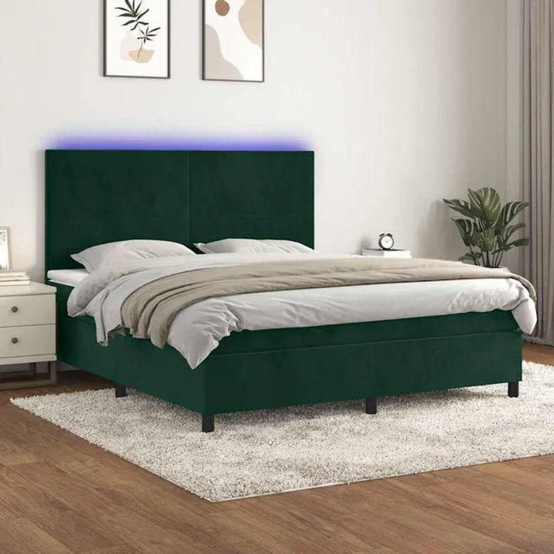 Vidaxl Kontinentalbett mit Matratze und LED in Grün aus Samt, B/T: 160 x 200 cm - Bild 1