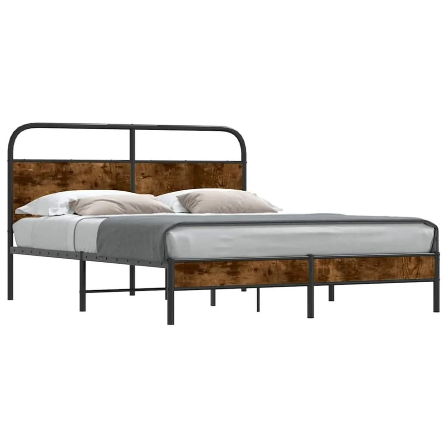 vidaXL Bettgestell aus Holzwerkstoff und Stahl in Räuchereiche, B/T/H: 160 x 200 x 166 cm - Bild 2