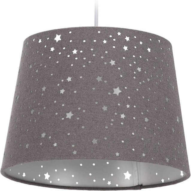 Relaxdays Kinderzimmerlampe aus Stoff in Grau mit Sternen, Pendelleuchte rund, Höhe: 122 cm, Durchmesser: 27 cm - Bild 1