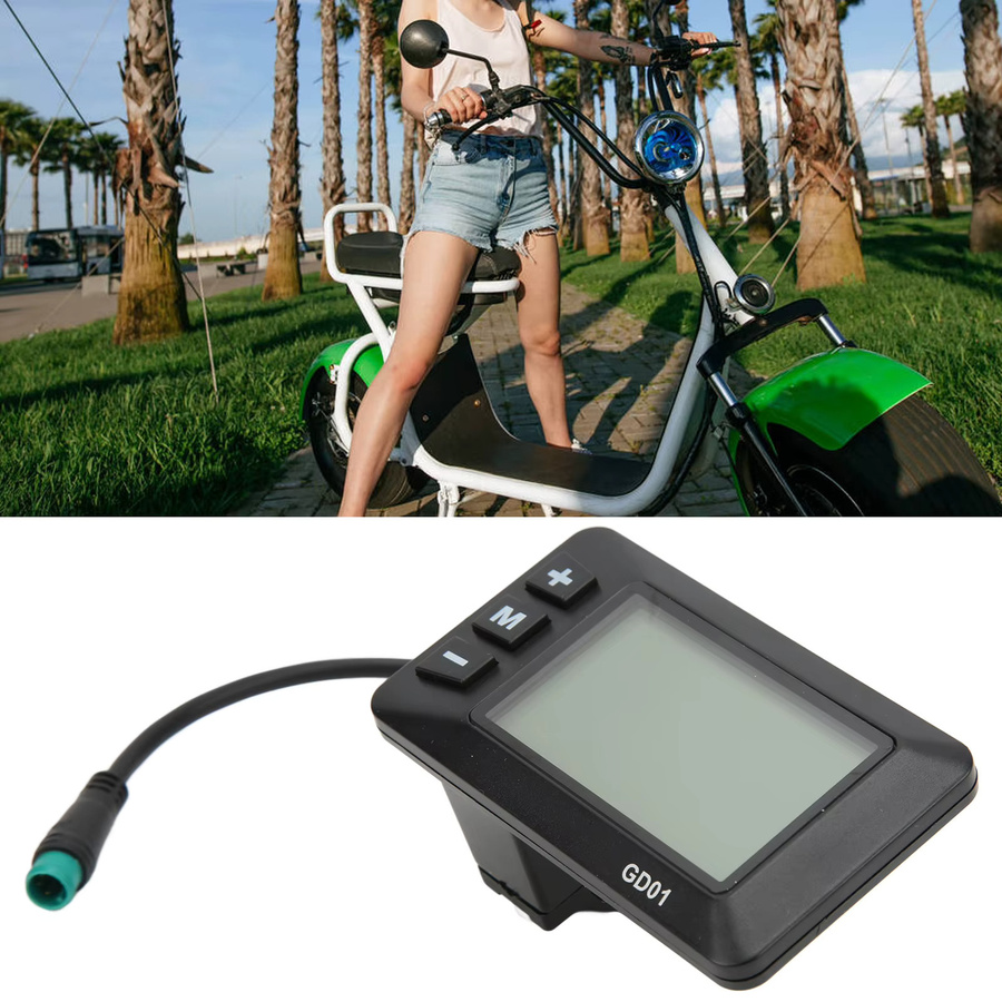 Qiilu GD01 LCD Display für JN Controller, elektrisches Display für 36V und 48V, 5-poliger wasserdichter Stecker für 22,2mm Lenker, Schwarz - Bild 2