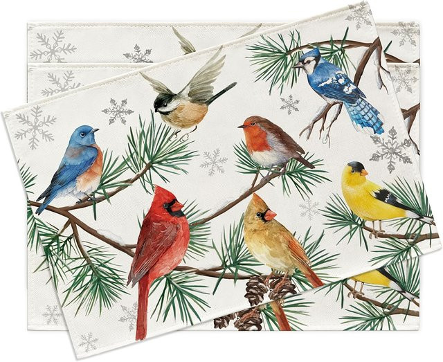 VIKAMA Tischset Set mit Vogelmotiv und weihnachtlichem Design in Mehrfarben - Bild 1