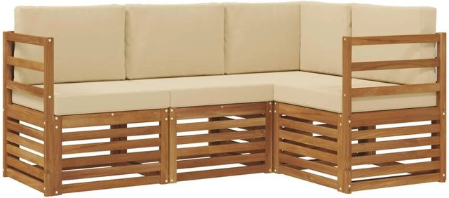 vidaXL Sofagarnitur 4-teilig in Beige und Natur aus Massivholz Akazie mit L-Form und Polsterung - Bild 1