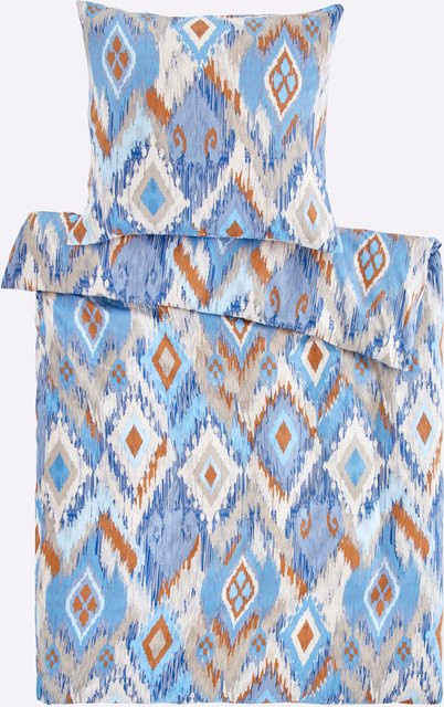 Heine Home Bettwäsche aus 100% Baumwolle in Mako-Satin, Ethno-Look Graphic, Blau/Mehrfarbig, Unisex, Kissenbezug 80 x 80 cm - Bild 1