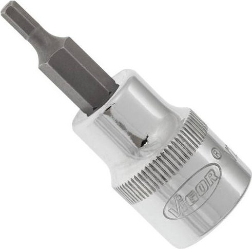 Vigor Schraubendreher-Einsatz V2285N mit Innenvierkant 10 mm (3/8 Zoll) und Innensechskant-Profil in Silber, Gesamtlänge: 49 mm - Bild 1