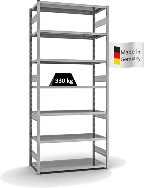 PROREGAL Fachbodenregal Stecksystem T-Profil Heavy-Duty Grundregal, 7 Ebenen, verzinkt, Farbe: Silber, H x B x T: 300 x 130 x 60 cm - Bild 1