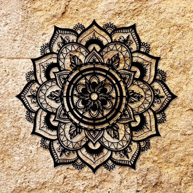 CIFBUY Mandala Metall-Wandkunst Lotusblume in Schwarz als Boho Zen Dekoration - Bild 1