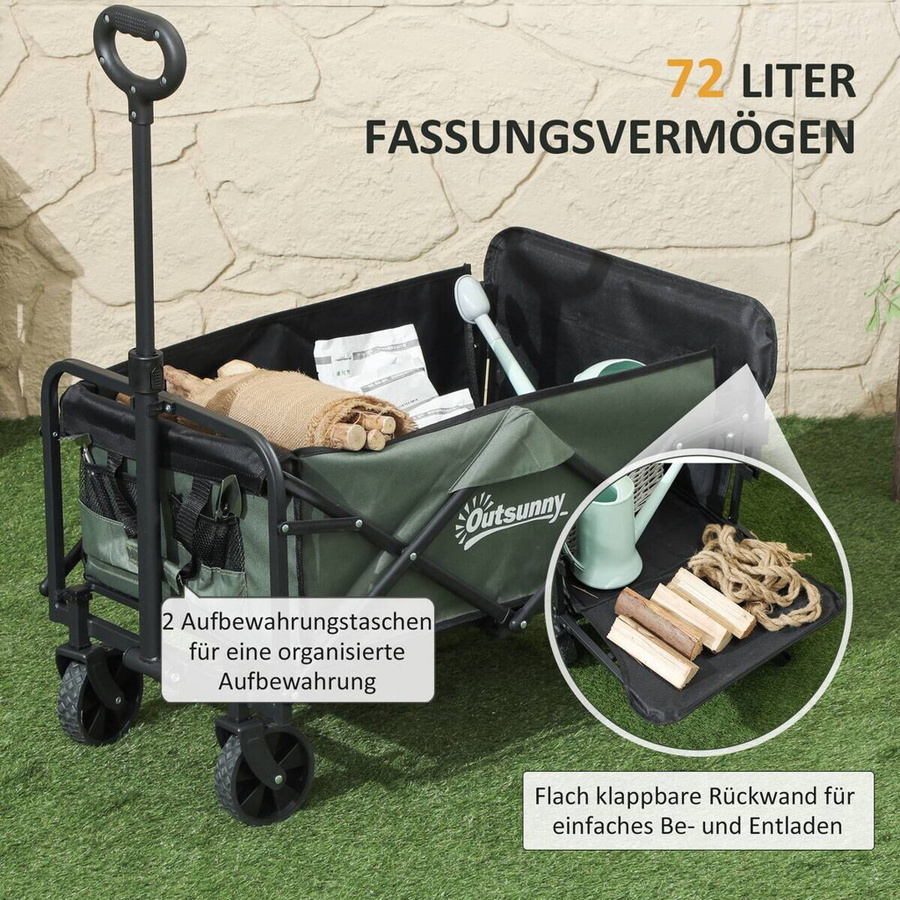 Outsunny Gartenwagen klappbar in Grün mit herausnehmbarer Plane, 72 Liter Volumen und 90 kg Traglast, H x B x T: 92 x 46 x 114 cm - Bild 4