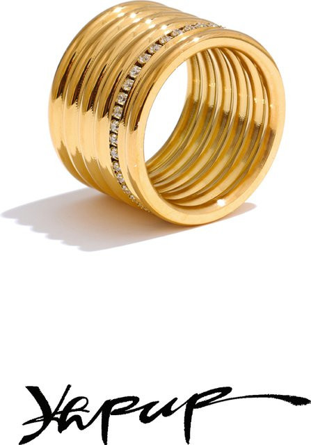 Yhpup Ring 316L-Edelstahl, Gold, Zirkonia, Unisex - Bild 1