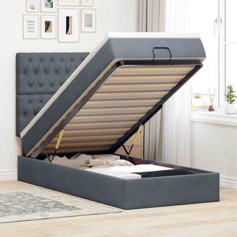 vidaxl Polsterbett Ottoman mit Matratze und LED in Dunkelgrau B/T: 100 x 200 cm - Bild 1
