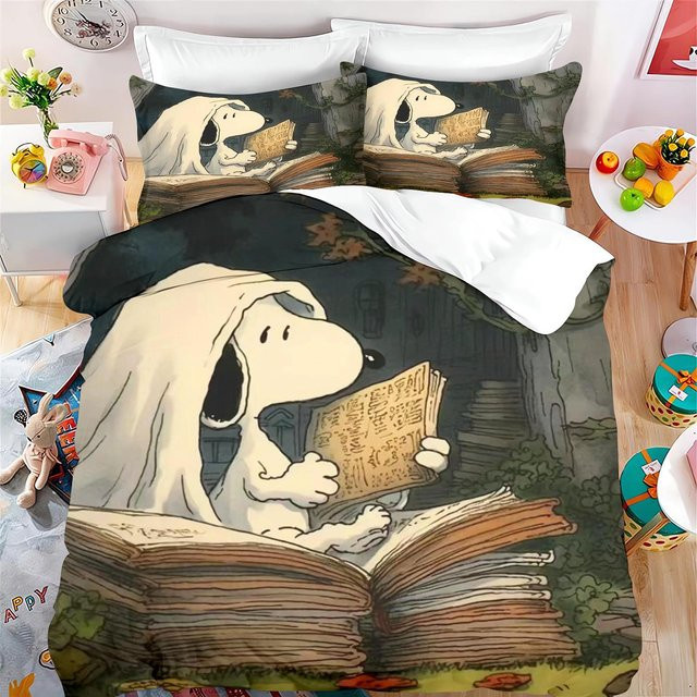 Snoopy Cartoon Bettwäsche-Set 3-teilig aus Mikrofaser in Weiß für Kinder und Teenager mit Bettdeckenbezug King Size B/H: 228 x 228 cm - Bild 1