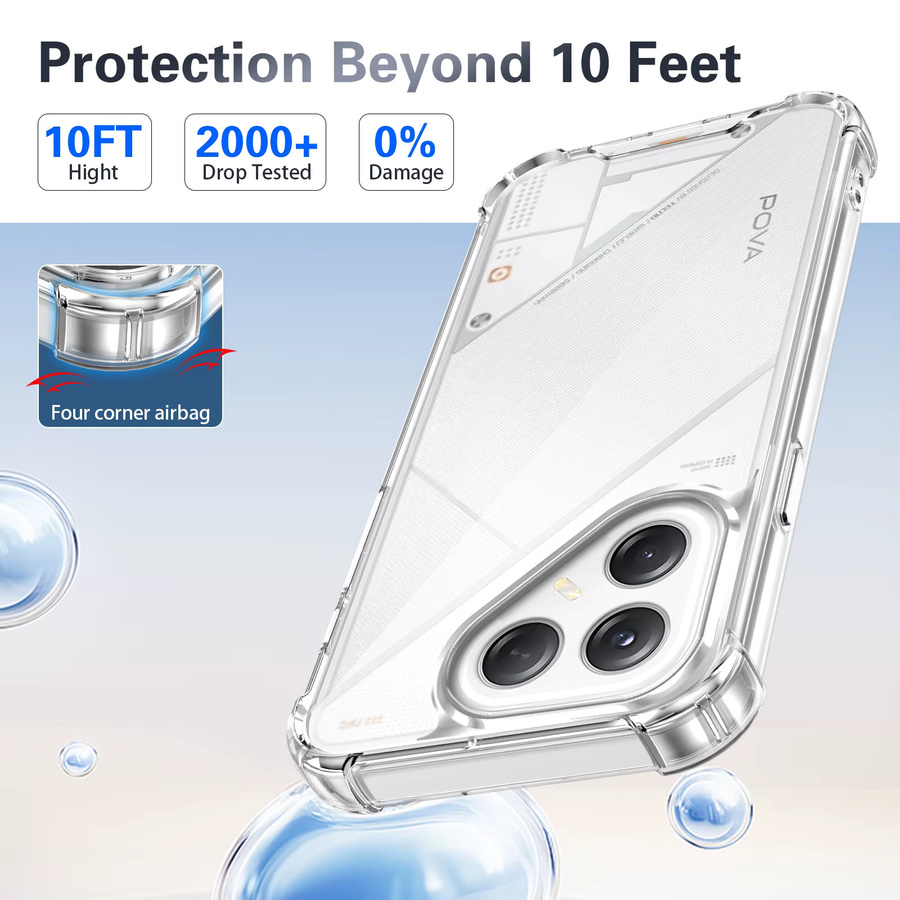 Tecno Pova 7 Ultra 5G Hülle mit stoßfestem Silikon-Stoßfänger und transparenter Airbag-Rückseite in Transparent - Bild 1