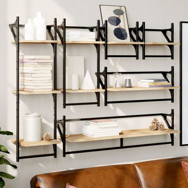 6-tlg. Wandregal-Set im Industrial-Design von Vidaxl aus Holzwerkstoff und Metall in Braun - Bild 1
