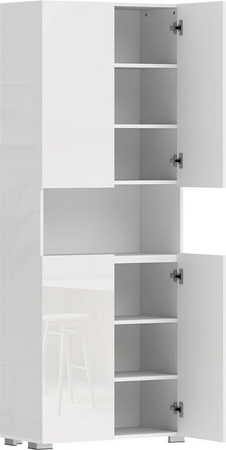 HOMCOM Küchenschrank Vorratsschrank in Weiß Hochglanz mit 4 Türen und offenem Fach, Mehrzweckschrank mit Soft-Close-Funktion und verstellbaren Einlegeböden, B/T/H: 68 x 34 x 180 cm