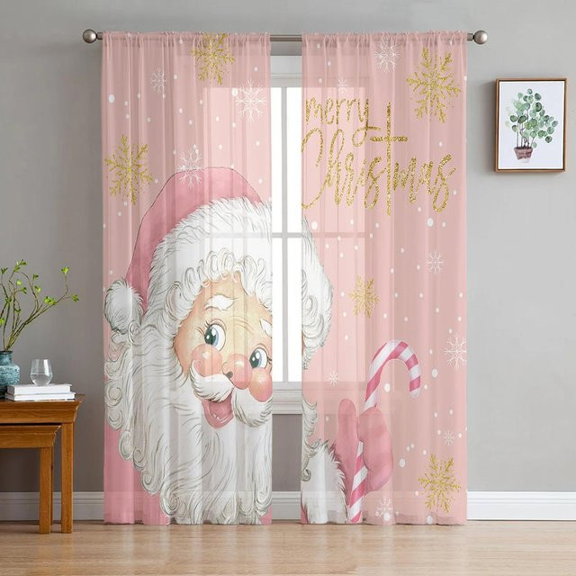 Yiran Furniture Weihnachtsschloss Schneeflocken Tüllvorhang Transparent mit Ösen, Farbe: Pink, Breite: 135 cm, Höhe: 115 cm - Bild 1