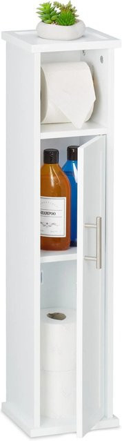 Relaxdays Toilettenpapierschrank aus MDF, Bambus und Metall in Weiß, stehend mit Magnetverschluss, Höhe: 77 cm, Breite: 18,5 cm, Tiefe: 17,5 cm - Bild 1